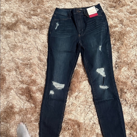 SO Denim - SO Women's Dark Blue Distressed Skinny Jeans